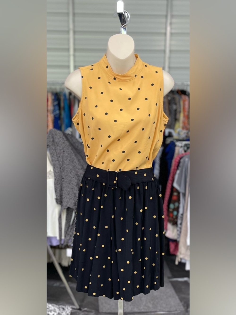 Vintage -My Michelle -Black shorts & Sleeveless Top wPolka Dots and Belt